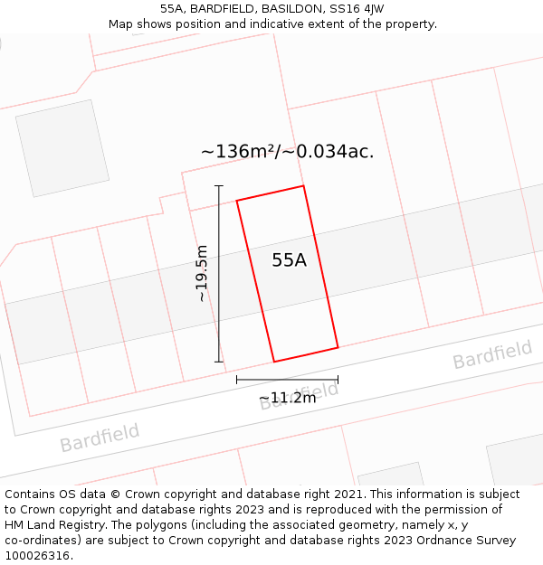 55A, BARDFIELD, BASILDON, SS16 4JW: Plot and title map