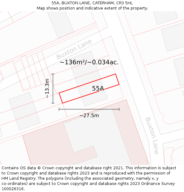 55A, BUXTON LANE, CATERHAM, CR3 5HL: Plot and title map