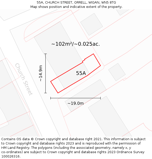 55A, CHURCH STREET, ORRELL, WIGAN, WN5 8TG: Plot and title map