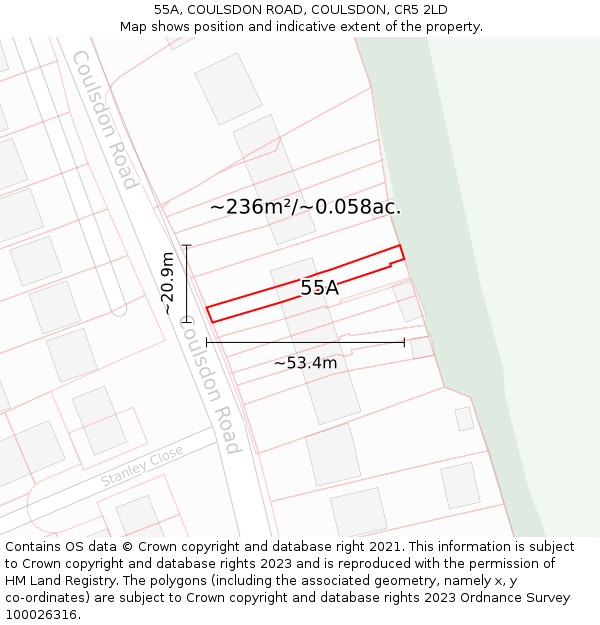 55A, COULSDON ROAD, COULSDON, CR5 2LD: Plot and title map
