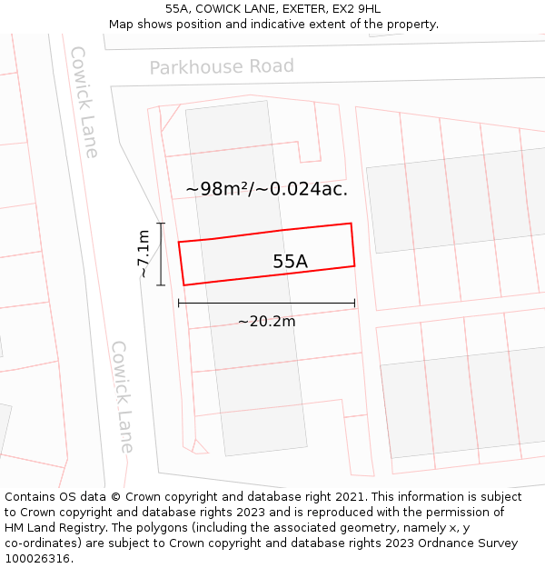 55A, COWICK LANE, EXETER, EX2 9HL: Plot and title map
