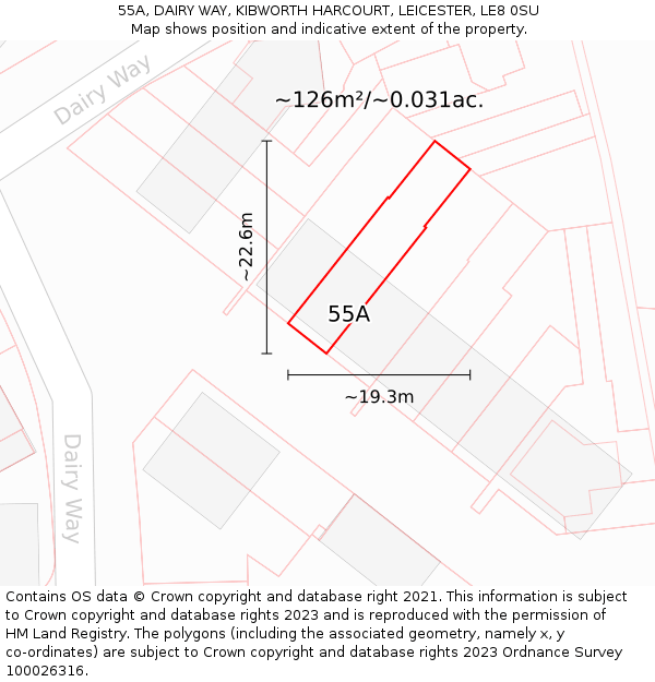 55A, DAIRY WAY, KIBWORTH HARCOURT, LEICESTER, LE8 0SU: Plot and title map