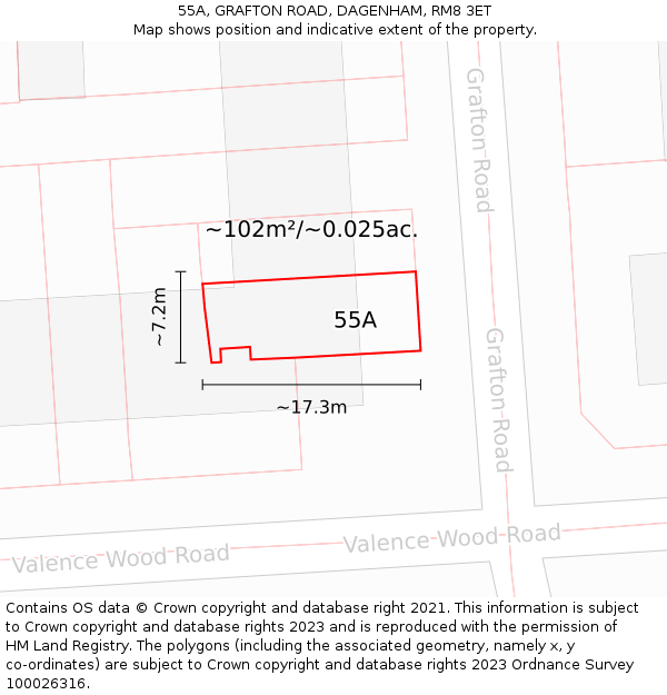 55A, GRAFTON ROAD, DAGENHAM, RM8 3ET: Plot and title map