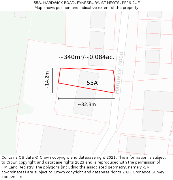 55A, HARDWICK ROAD, EYNESBURY, ST NEOTS, PE19 2UE: Plot and title map
