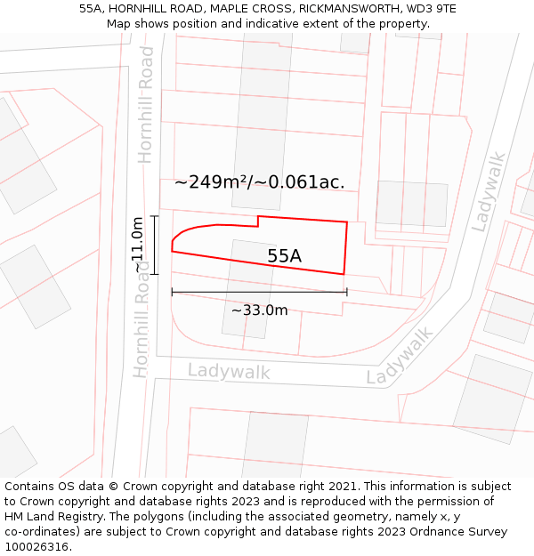 55A, HORNHILL ROAD, MAPLE CROSS, RICKMANSWORTH, WD3 9TE: Plot and title map