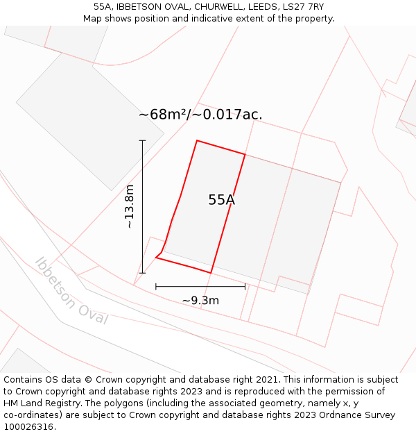 55A, IBBETSON OVAL, CHURWELL, LEEDS, LS27 7RY: Plot and title map