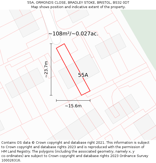 55A, ORMONDS CLOSE, BRADLEY STOKE, BRISTOL, BS32 0DT: Plot and title map
