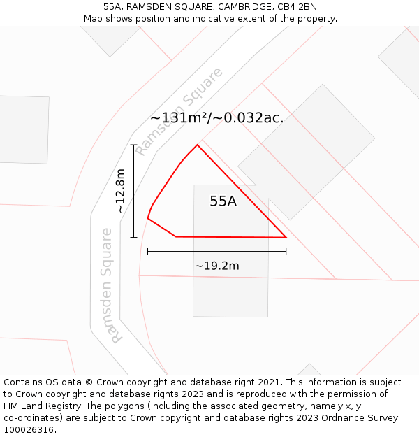 55A, RAMSDEN SQUARE, CAMBRIDGE, CB4 2BN: Plot and title map