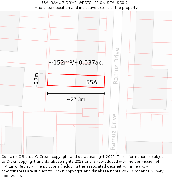 55A, RAMUZ DRIVE, WESTCLIFF-ON-SEA, SS0 9JH: Plot and title map