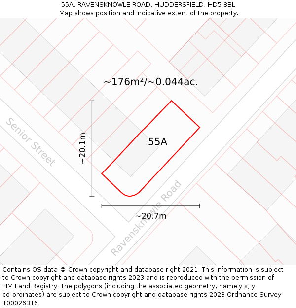55A, RAVENSKNOWLE ROAD, HUDDERSFIELD, HD5 8BL: Plot and title map