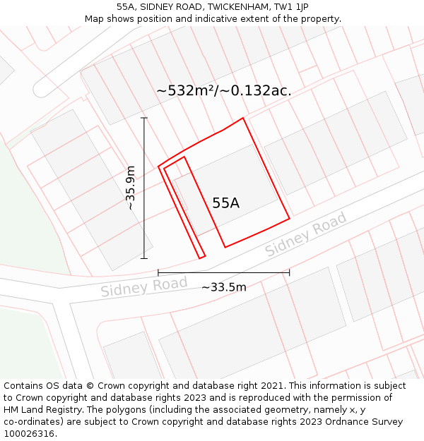 55A, SIDNEY ROAD, TWICKENHAM, TW1 1JP: Plot and title map