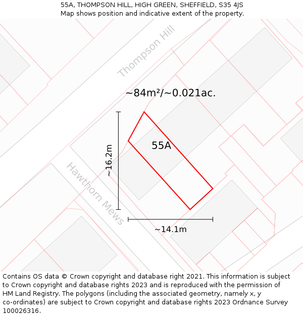 55A, THOMPSON HILL, HIGH GREEN, SHEFFIELD, S35 4JS: Plot and title map
