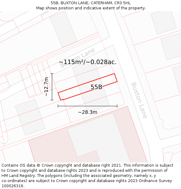 55B, BUXTON LANE, CATERHAM, CR3 5HL: Plot and title map