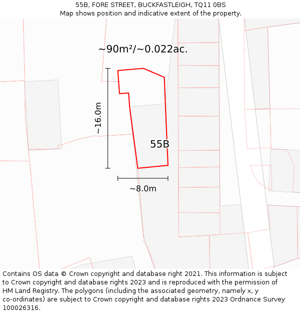 55B, FORE STREET, BUCKFASTLEIGH, TQ11 0BS: Plot and title map