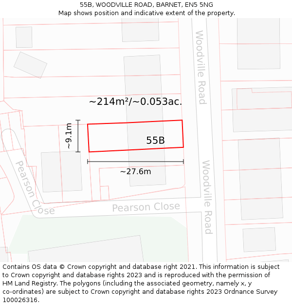 55B, WOODVILLE ROAD, BARNET, EN5 5NG: Plot and title map