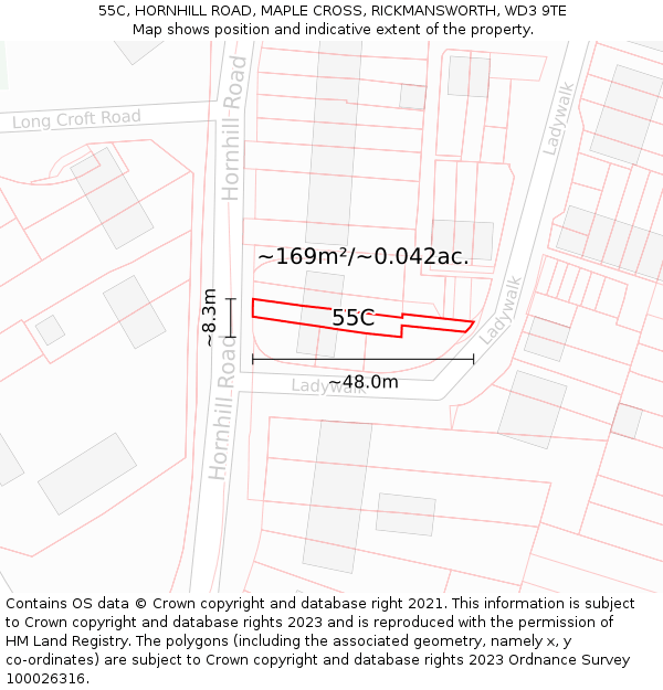 55C, HORNHILL ROAD, MAPLE CROSS, RICKMANSWORTH, WD3 9TE: Plot and title map