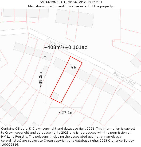 56, AARONS HILL, GODALMING, GU7 2LH: Plot and title map