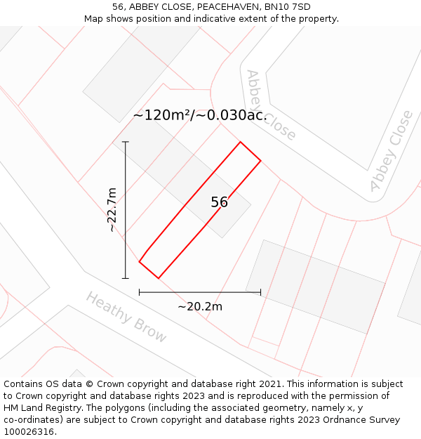 56, ABBEY CLOSE, PEACEHAVEN, BN10 7SD: Plot and title map
