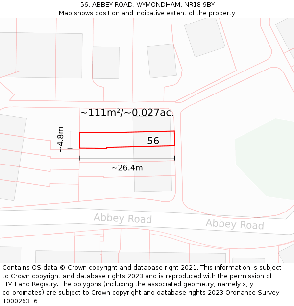 56, ABBEY ROAD, WYMONDHAM, NR18 9BY: Plot and title map