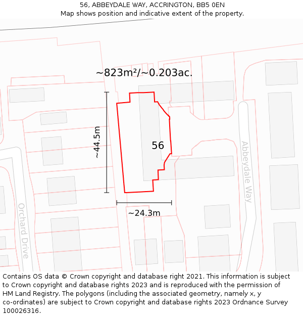 56, ABBEYDALE WAY, ACCRINGTON, BB5 0EN: Plot and title map