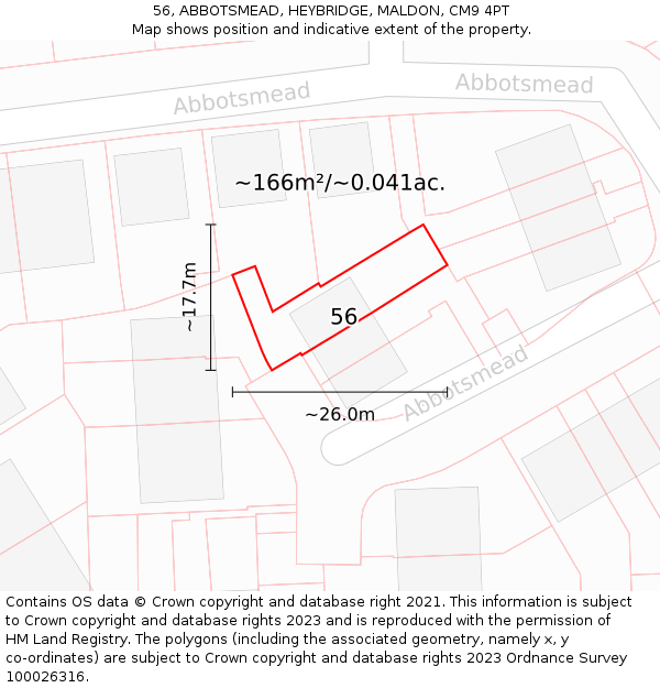 56, ABBOTSMEAD, HEYBRIDGE, MALDON, CM9 4PT: Plot and title map