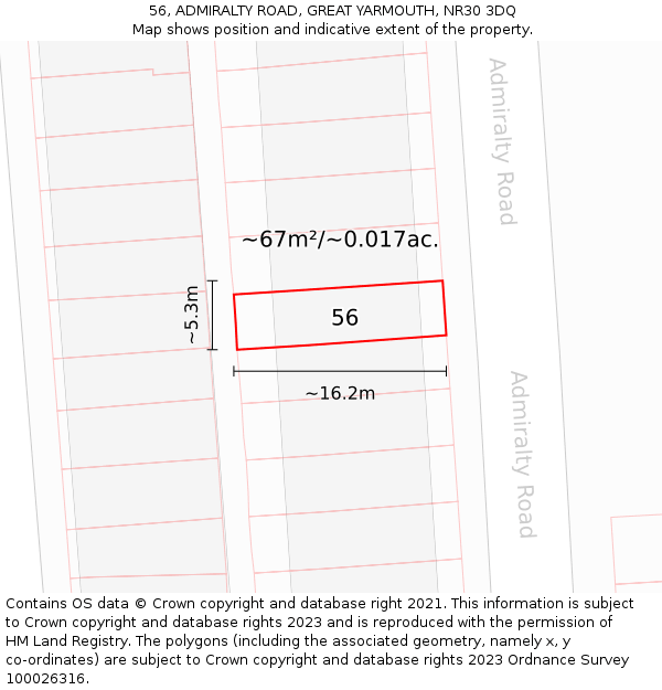 56, ADMIRALTY ROAD, GREAT YARMOUTH, NR30 3DQ: Plot and title map