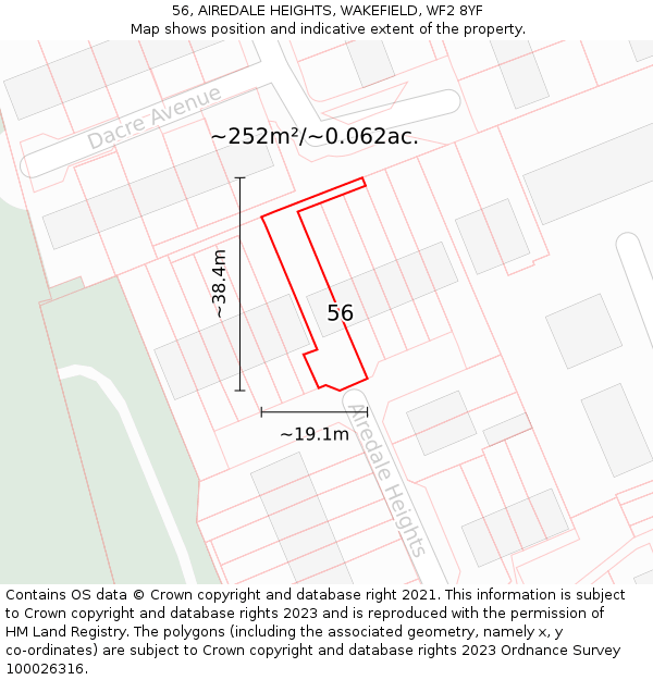 56, AIREDALE HEIGHTS, WAKEFIELD, WF2 8YF: Plot and title map