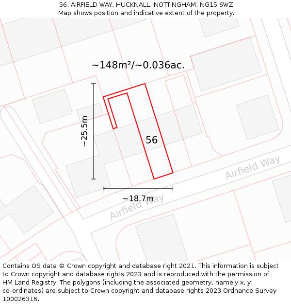 56, AIRFIELD WAY, HUCKNALL, NOTTINGHAM, NG15 6WZ: Plot and title map