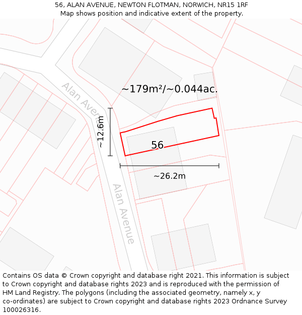56, ALAN AVENUE, NEWTON FLOTMAN, NORWICH, NR15 1RF: Plot and title map