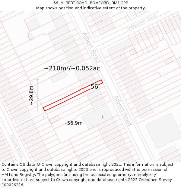 56, ALBERT ROAD, ROMFORD, RM1 2PP: Plot and title map
