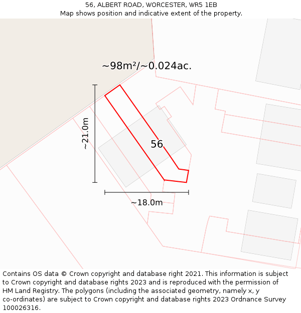56, ALBERT ROAD, WORCESTER, WR5 1EB: Plot and title map