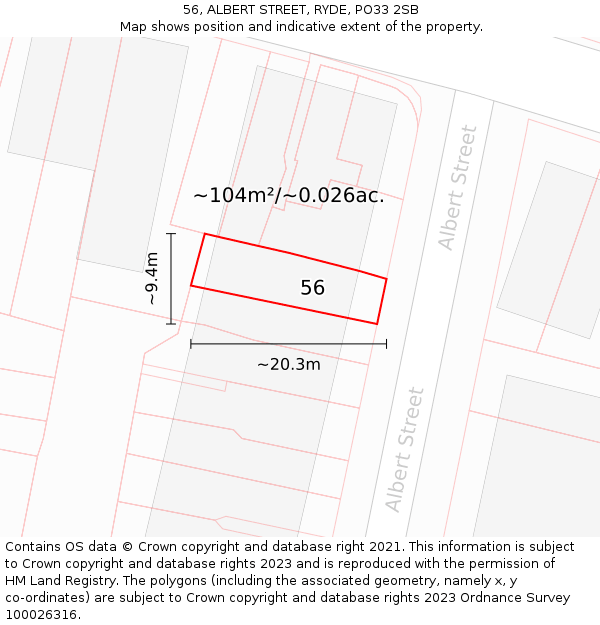 56, ALBERT STREET, RYDE, PO33 2SB: Plot and title map