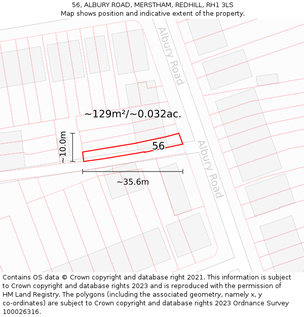 56, ALBURY ROAD, MERSTHAM, REDHILL, RH1 3LS: Plot and title map