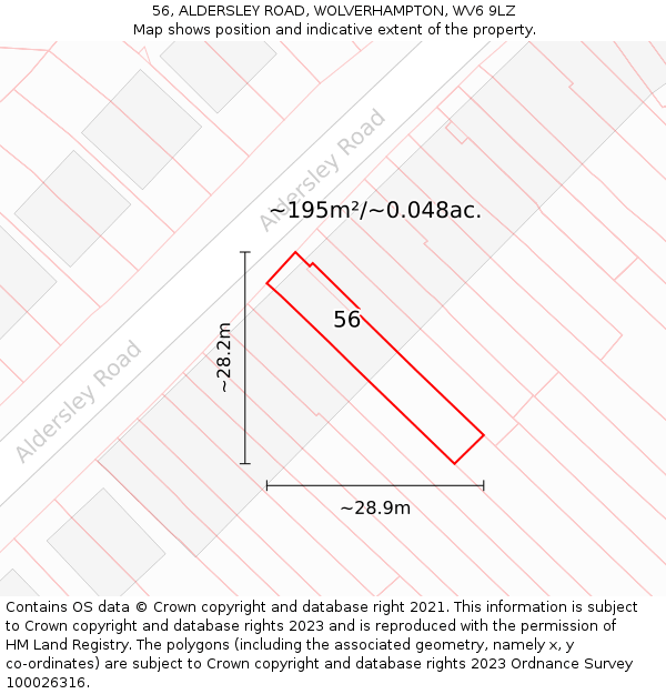 56, ALDERSLEY ROAD, WOLVERHAMPTON, WV6 9LZ: Plot and title map