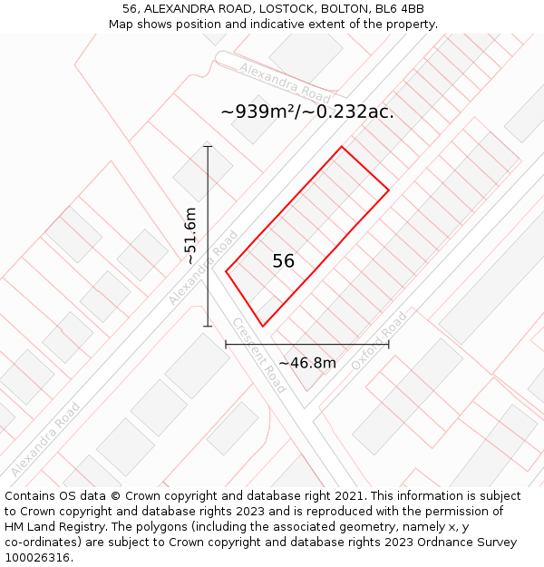 56, ALEXANDRA ROAD, LOSTOCK, BOLTON, BL6 4BB: Plot and title map