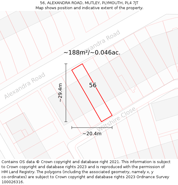 56, ALEXANDRA ROAD, MUTLEY, PLYMOUTH, PL4 7JT: Plot and title map