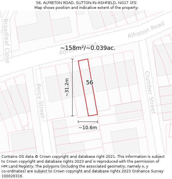 56, ALFRETON ROAD, SUTTON-IN-ASHFIELD, NG17 1FS: Plot and title map