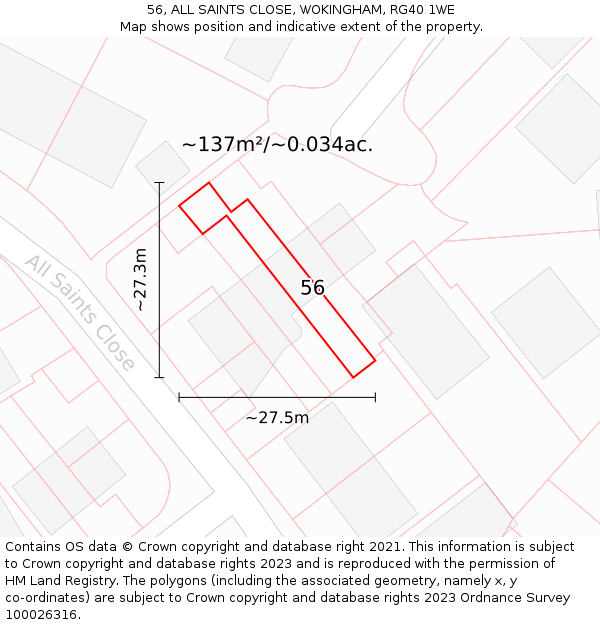 56, ALL SAINTS CLOSE, WOKINGHAM, RG40 1WE: Plot and title map