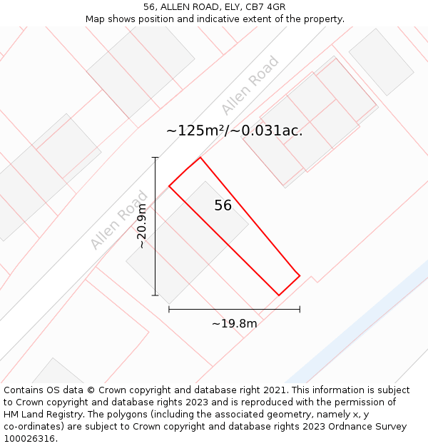 56, ALLEN ROAD, ELY, CB7 4GR: Plot and title map