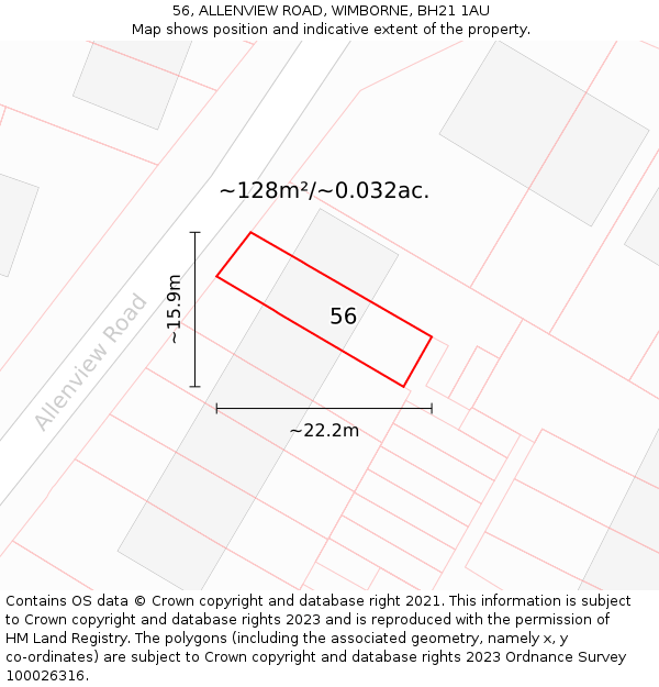 56, ALLENVIEW ROAD, WIMBORNE, BH21 1AU: Plot and title map