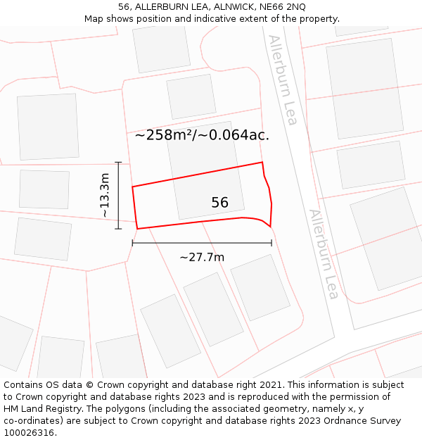 56, ALLERBURN LEA, ALNWICK, NE66 2NQ: Plot and title map
