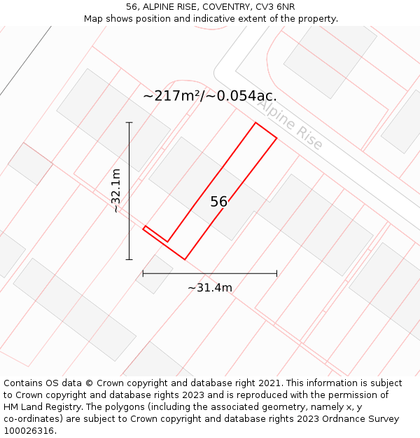 56, ALPINE RISE, COVENTRY, CV3 6NR: Plot and title map