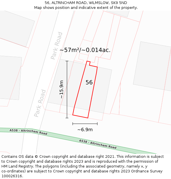 56, ALTRINCHAM ROAD, WILMSLOW, SK9 5ND: Plot and title map