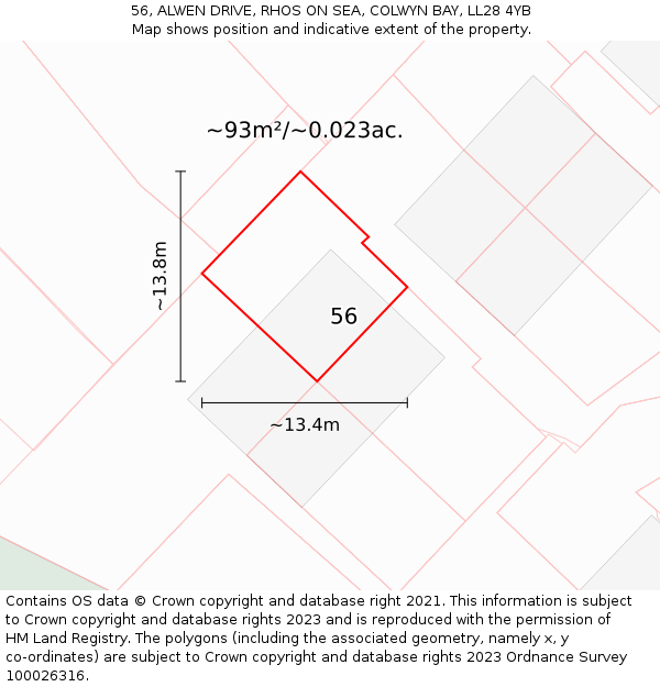 56, ALWEN DRIVE, RHOS ON SEA, COLWYN BAY, LL28 4YB: Plot and title map