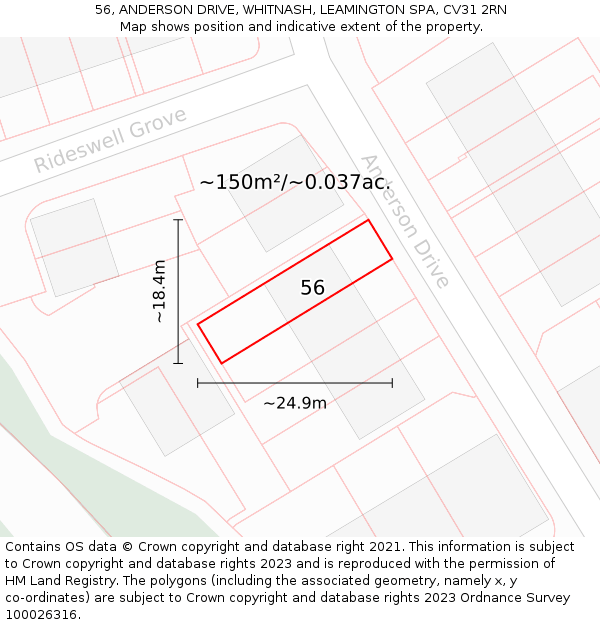 56, ANDERSON DRIVE, WHITNASH, LEAMINGTON SPA, CV31 2RN: Plot and title map