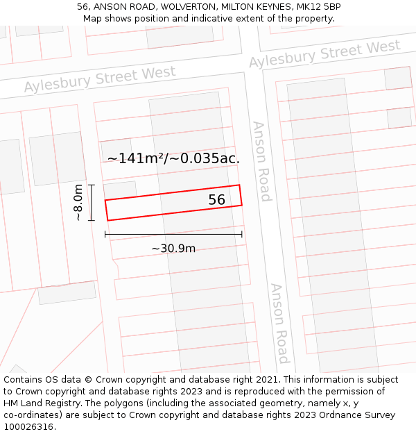56, ANSON ROAD, WOLVERTON, MILTON KEYNES, MK12 5BP: Plot and title map
