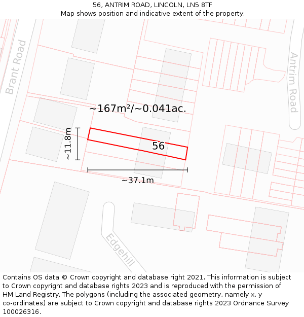56, ANTRIM ROAD, LINCOLN, LN5 8TF: Plot and title map