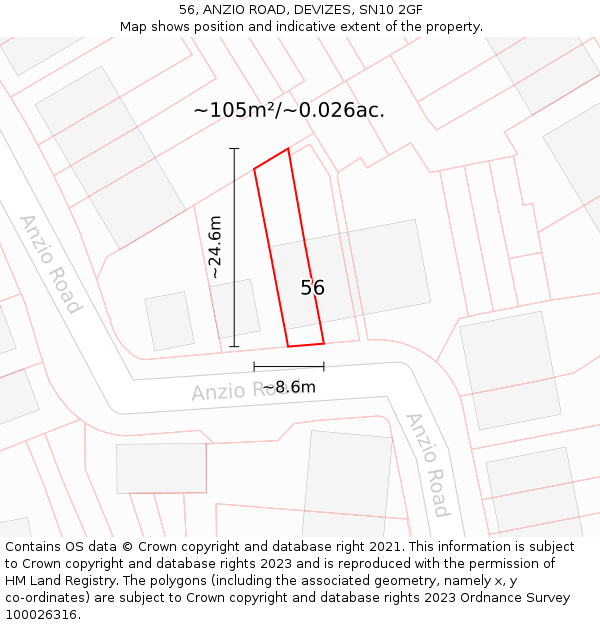 56, ANZIO ROAD, DEVIZES, SN10 2GF: Plot and title map