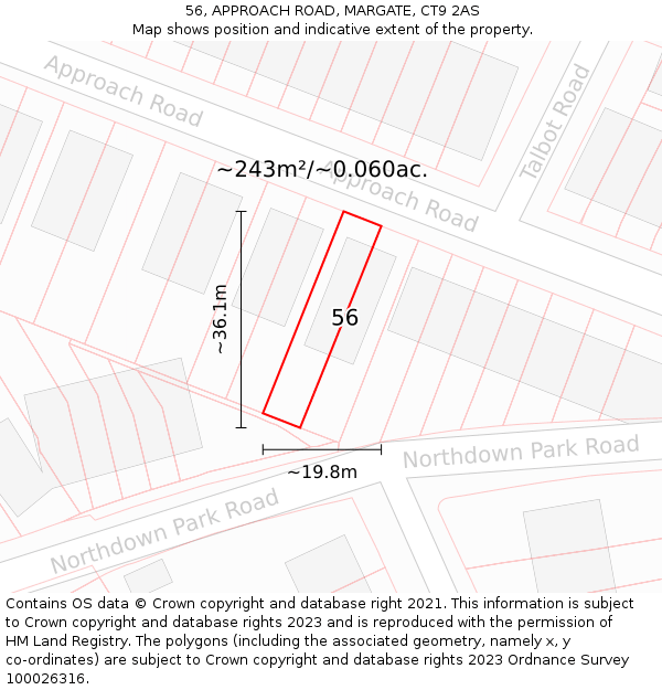56, APPROACH ROAD, MARGATE, CT9 2AS: Plot and title map