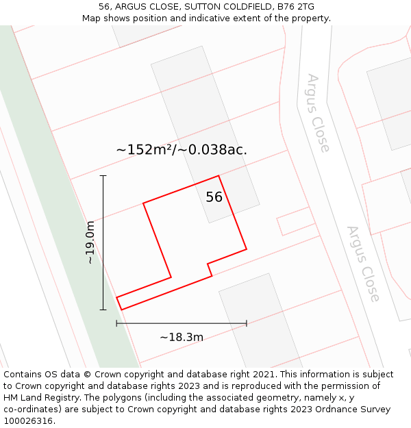 56, ARGUS CLOSE, SUTTON COLDFIELD, B76 2TG: Plot and title map